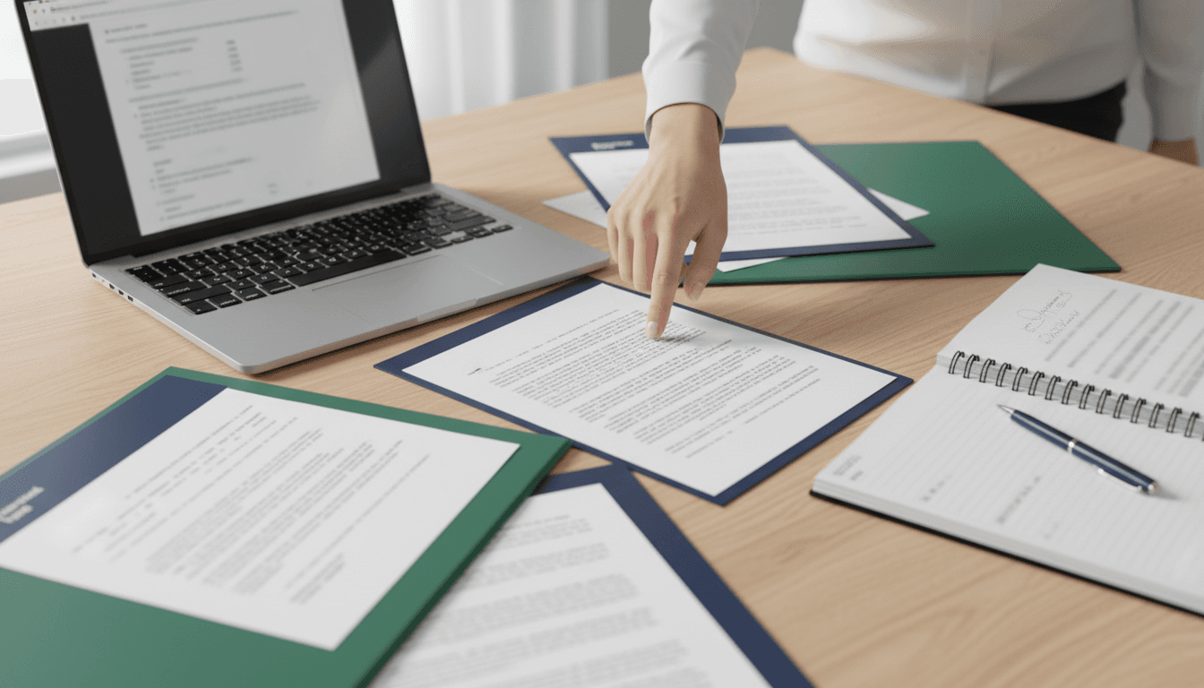 Person reviewing legal documents and resources on desk