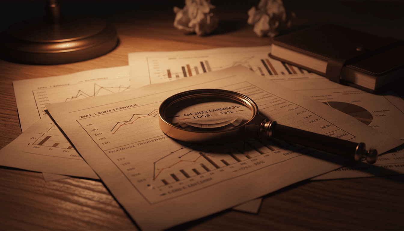 Magnifying glass examining financial documents and fine print