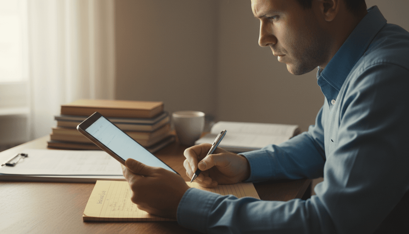 Person taking notes while researching recovery options