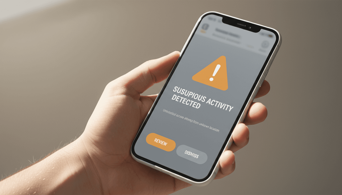 Smartphone showing security warning notification