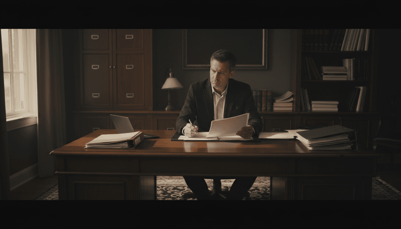 Person carefully reviewing financial documents at desk