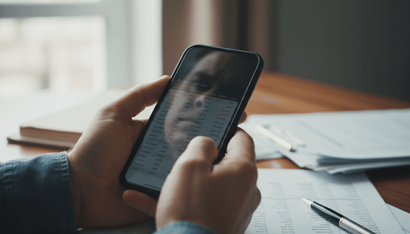 Person reviewing suspicious financial transactions on smartphone