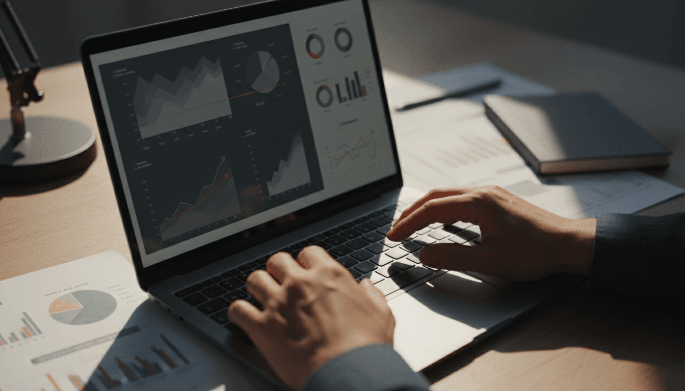 Person analyzing trading platform on laptop screen