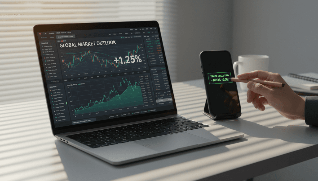 Person analyzing financial data on laptop and smartphone at desk