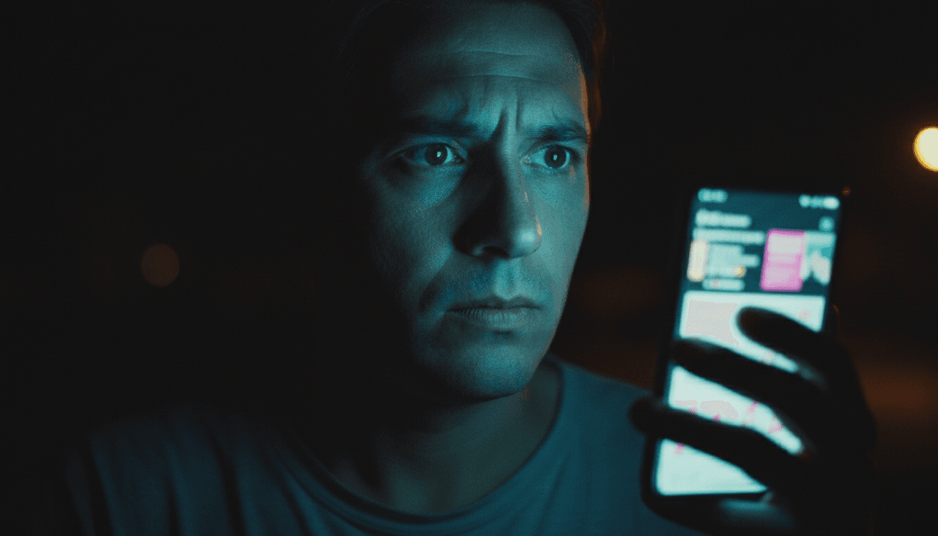 Person examining suspicious trading scam messages on phone